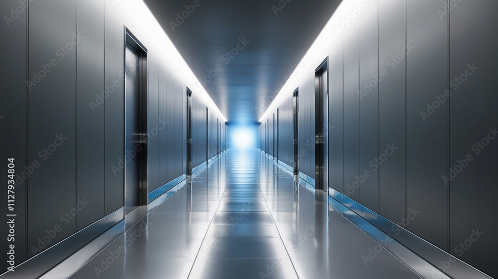 A futuristic gray hallway with a glowing light at the end,gray hallway with a bright light at the end,Empty gray futuristic corridor with a glowing light in the distance A futuristic gray hallway with a glowing light at the end,gray hallway with a bright light at the end,Empty gray futuristic corridor with a glowing light in the distance