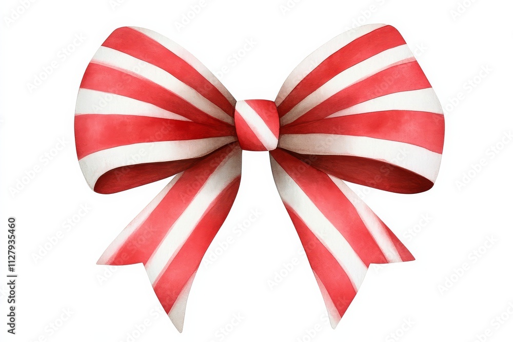 A vibrant red and white striped bow, perfect for gift wrapping or festive decorations, showcasing a classic holiday design. A vibrant red and white striped bow, perfect for gift wrapping or festive decorations, showcasing a classic holiday design.