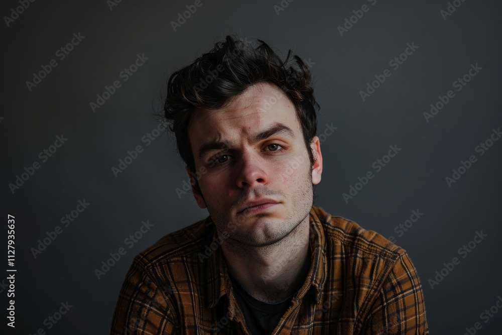 Close-up Portrait of a Young Man with a Serious Expression Close-up Portrait of a Young Man with a Serious Expression