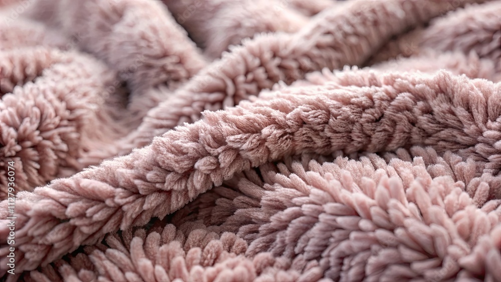 Close-up view of plush, textured fabric with soft, muted pink tones and a fluffy, looped surface Close-up view of plush, textured fabric with soft, muted pink tones and a fluffy, looped surface