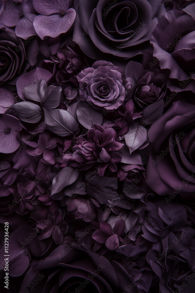 one color purple mixed flowers and roses filling frame, mono background one color purple mixed flowers and roses filling frame, mono background