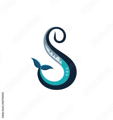 Elegant mermaid tail forming letter S. photo