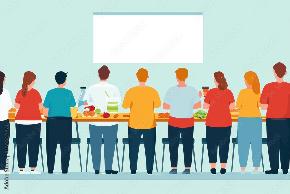 Obraz premium Health seminar on obesity awareness community center event highlights indoor setting group viewpoint promoting healthy lifestyles and nutrition education for better choices