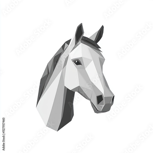 Low-poly grey horse head portrait. photo