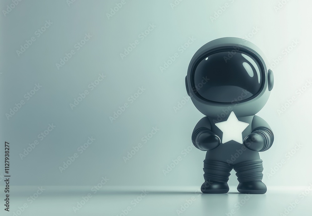 Cute astronaut holding a star against a light gray background. Cute astronaut holding a star against a light gray background.