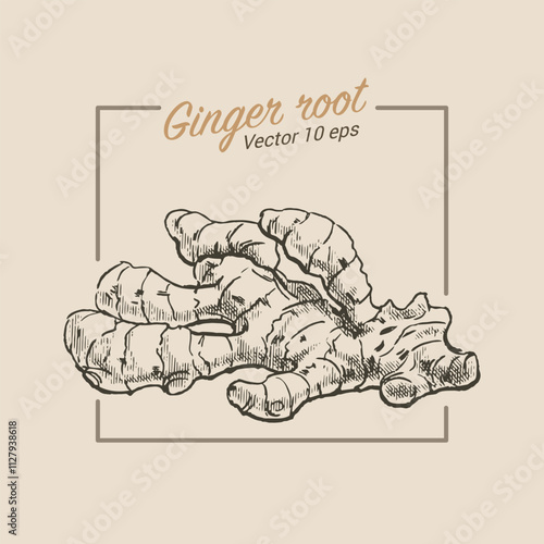 Ginger root, illustration in the style of a medieval engraving