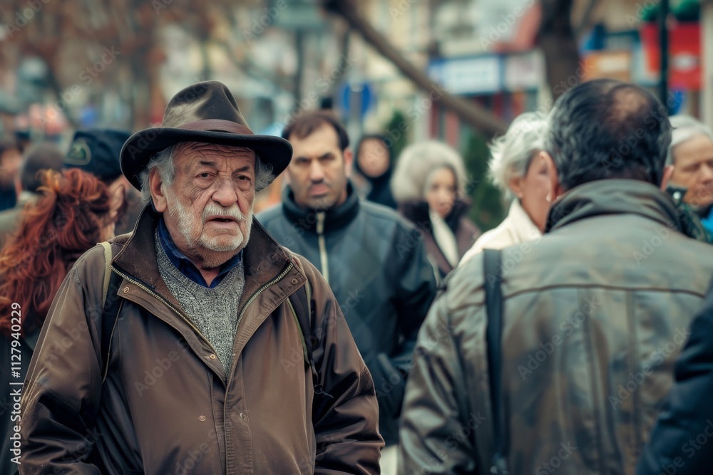 Old man with a hat on the street. Old man with a hat on the street.