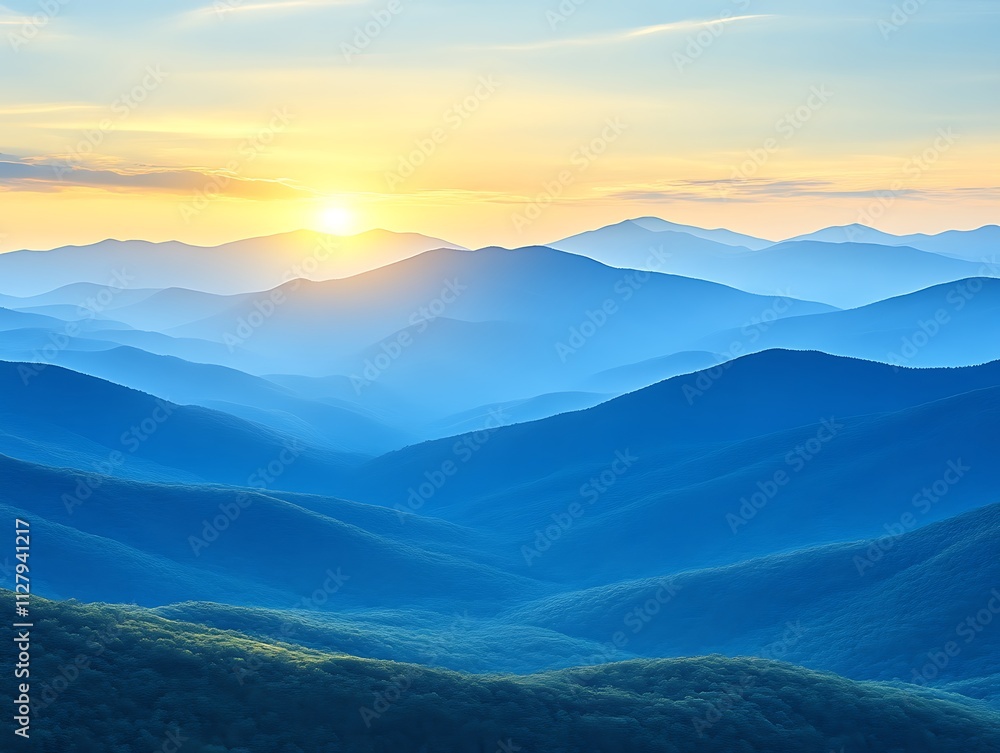 Fototapeta premium Serene Sunset Over Blue Mountain Ranges