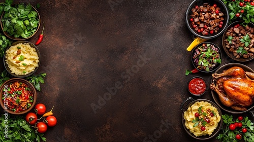 Wallpaper Mural Festive and cozy Christmas dinner table filled with a roasted turkey mashed potatoes and colorful side dishes ready to be enjoyed by a family or friends gathering Torontodigital.ca