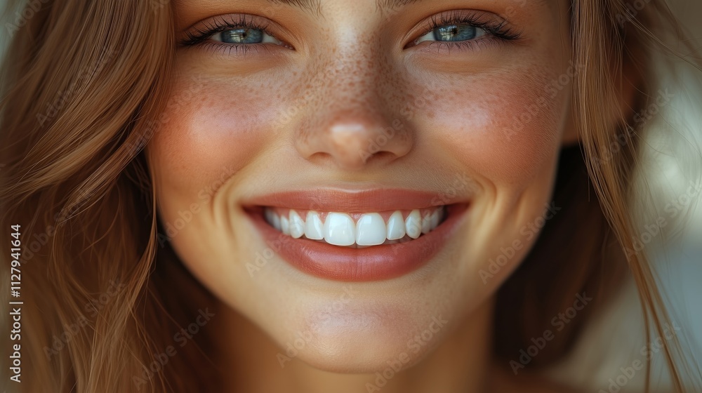 Fototapeta premium Radiant Smile of a Young Woman Captured in Natural Light