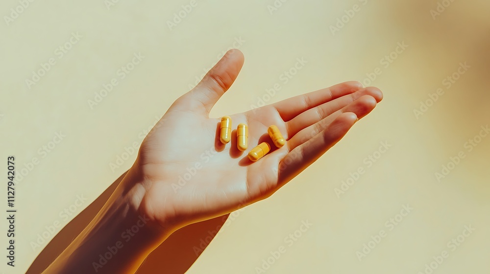 Fototapeta premium An open hand holds several capsules
