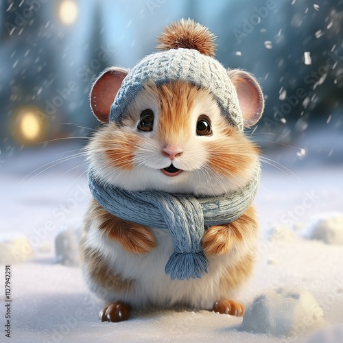 Hamster in snow cartoon 