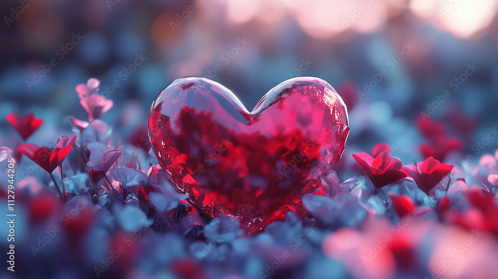 Heart shape surrounded by flowers creates romantic ambiance for Valentine's Day celebration Heart shape surrounded by flowers creates romantic ambiance for Valentine's Day celebration