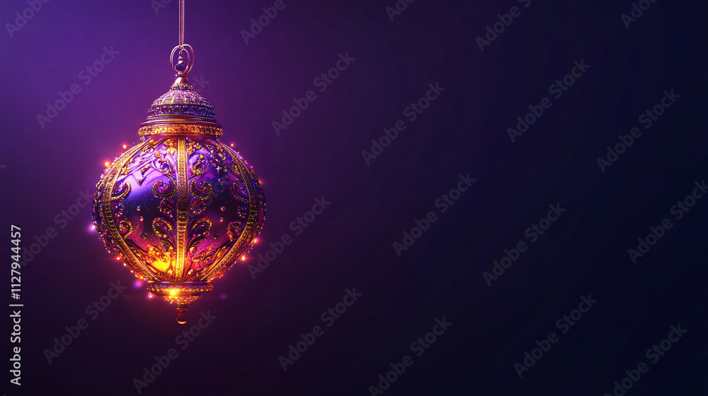 Fototapeta premium elegant purple and gold christmas ornament hanging on a dark background