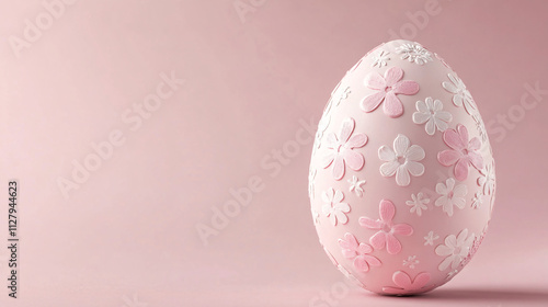 pink easter egg with white flowers on pink background isolated for spring holiday decoration