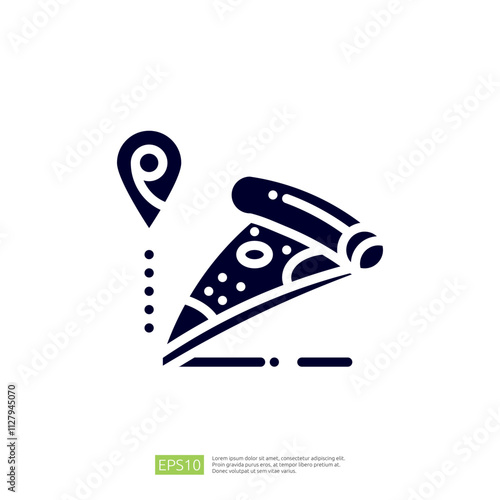 This image features a slice of pizza with a location pin, symbolizing food delivery or locating nearby pizza places.