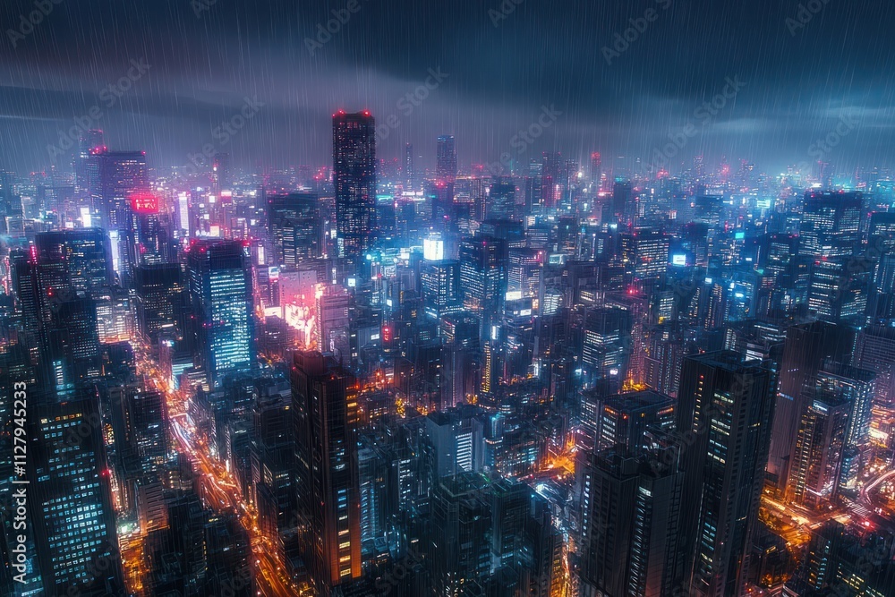 Obraz premium Nightscape of Tokyo City with Neon Skyscrapers