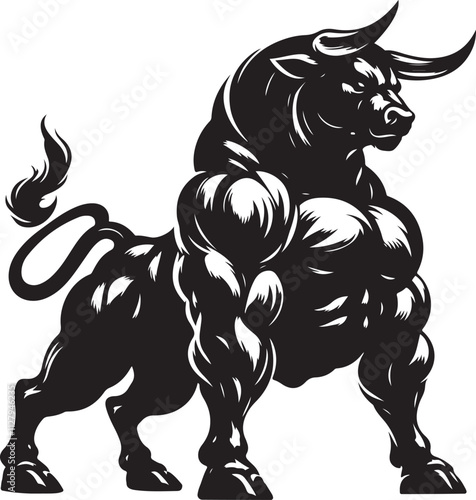 A strong muscular bull vector, A strong muscular bull silhouette vector illustration