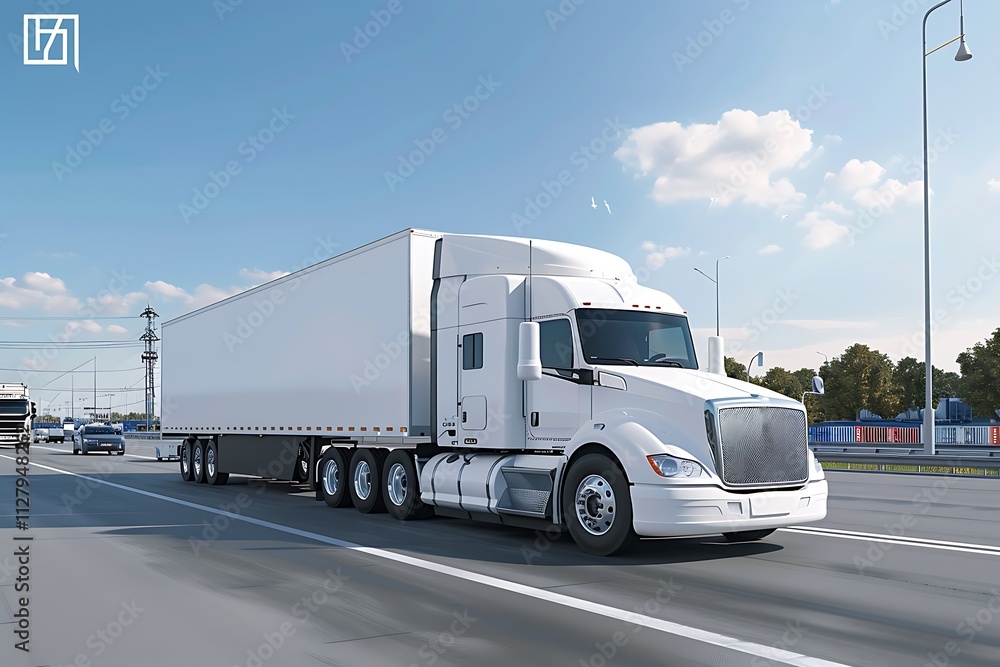 Truck on the highway road on mountains and sky background Truck on the highway road on mountains and sky background