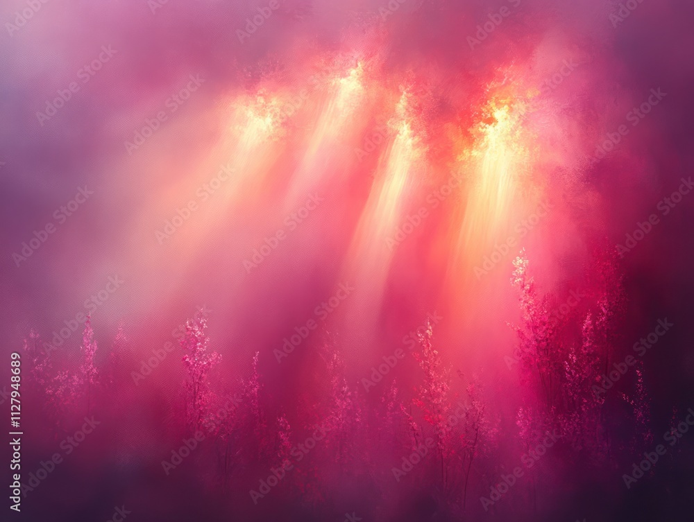 Fototapeta premium Radiant Light Beams and Shimmering Abstract Landscape