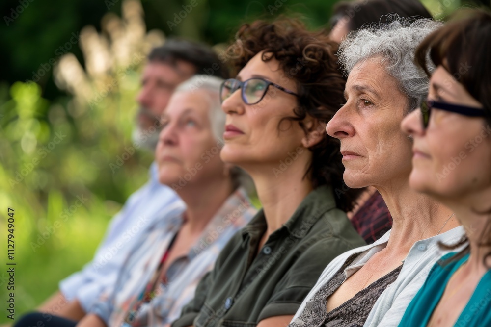 Group of senior people sitting in a row in the park. Selective focus. Group of senior people sitting in a row in the park. Selective focus.