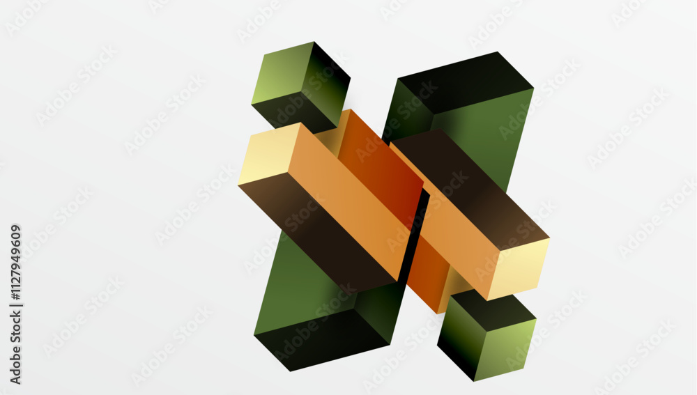 Sleek abstract design featuring isometric 3D blocks in a clean, modern composition. Perfect for tech-inspired themes, with vibrant colors and geometric precision Sleek abstract design featuring isometric 3D blocks in a clean, modern composition. Perfect for tech-inspired themes, with vibrant colors and geometric precision