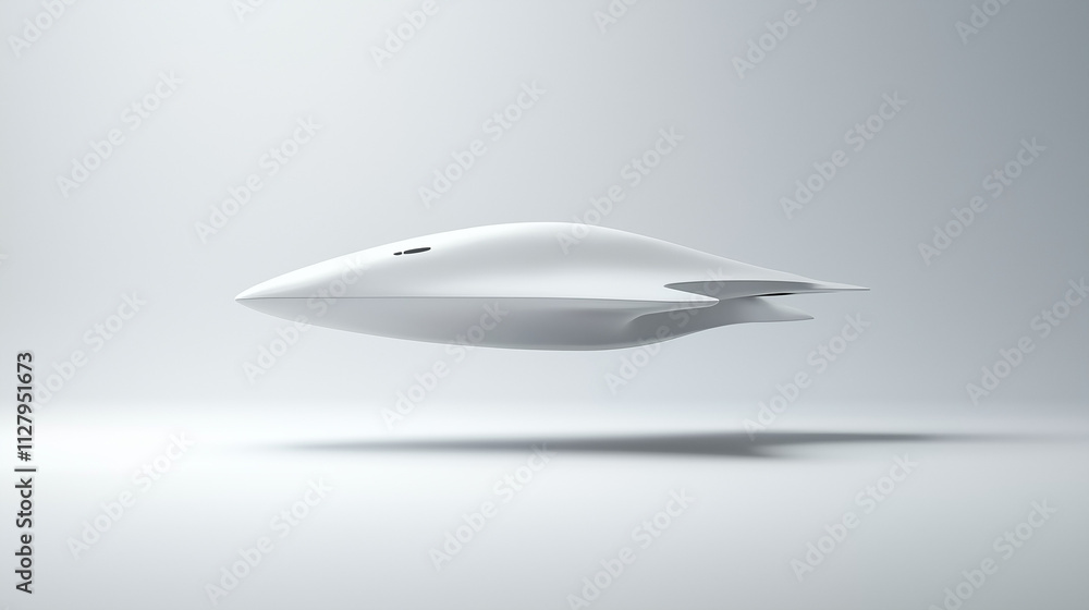 Fototapeta premium Futuristic Spaceship Design: Sleek, white spaceship model against a minimalist background. Conceptual illustration of innovative space travel and futuristic technology.