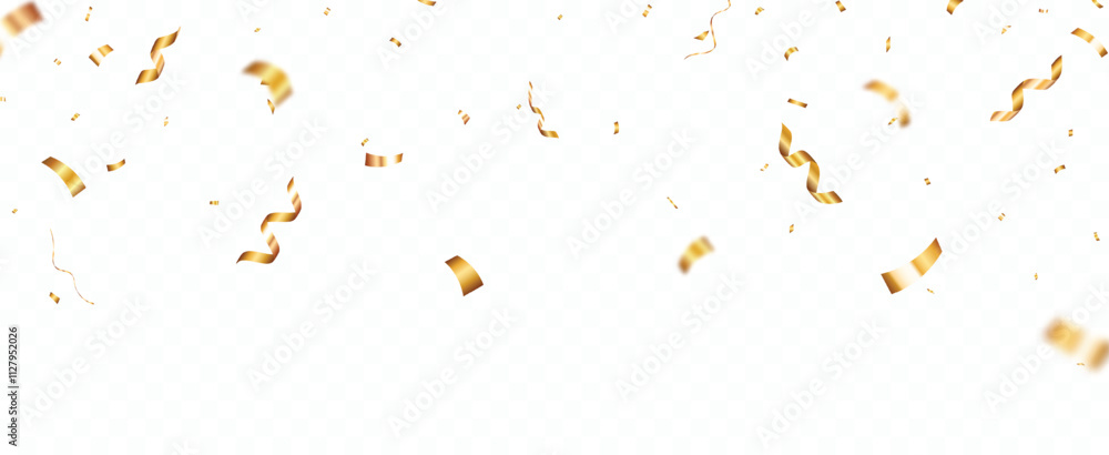 Gold Confetti and ribbons celebration party design element, Falling shiny gold confetti isolated on transparent background Gold Confetti and ribbons celebration party design element, Falling shiny gold confetti isolated on transparent background