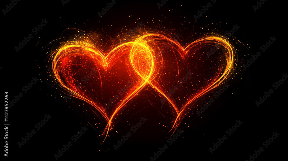 Romantic hearts glowing against a dark background for Valentine's Day celebration Romantic hearts glowing against a dark background for Valentine's Day celebration