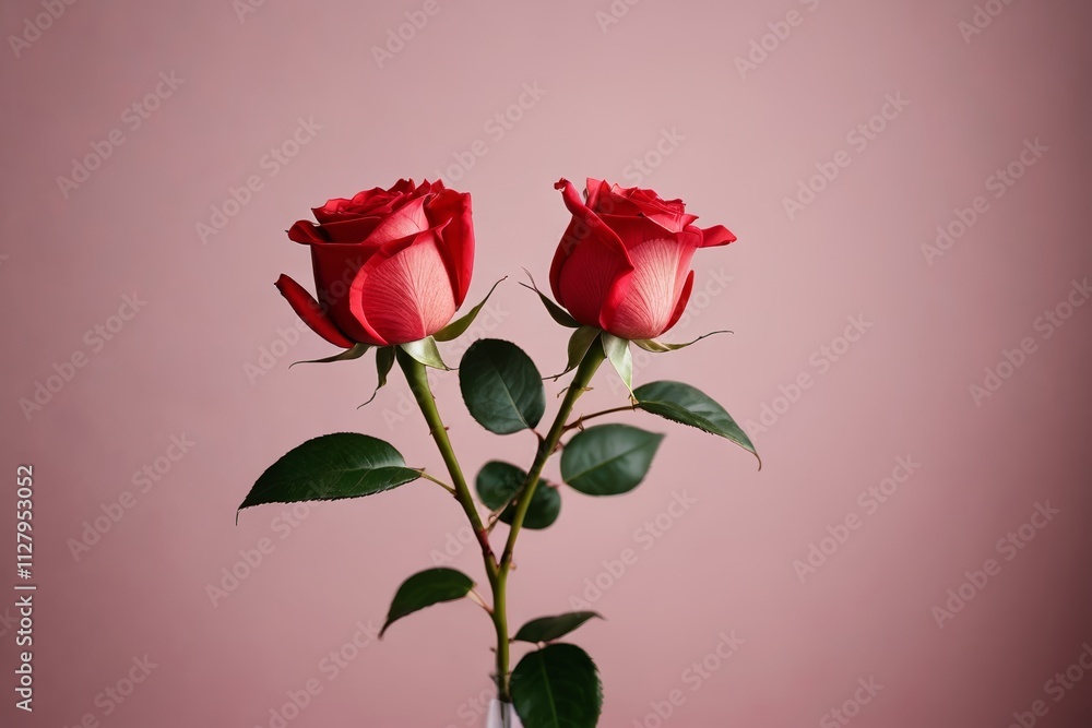 there are two red roses in a vase on a table there are two red roses in a vase on a table