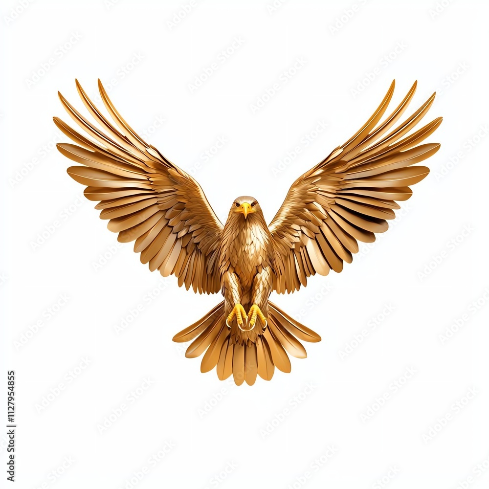 Obraz premium A striking, golden eagle sculpture with wide-spread wings, symbolizing strength and freedom, set against a plain background.