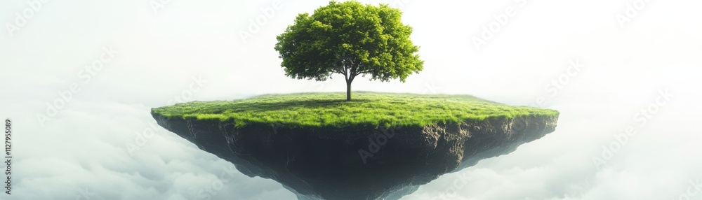 Fototapeta premium Majestic farmland island with a lone tree at the center serene landscape nature photography dreamlike environment elevated perspective tranquility and isolation