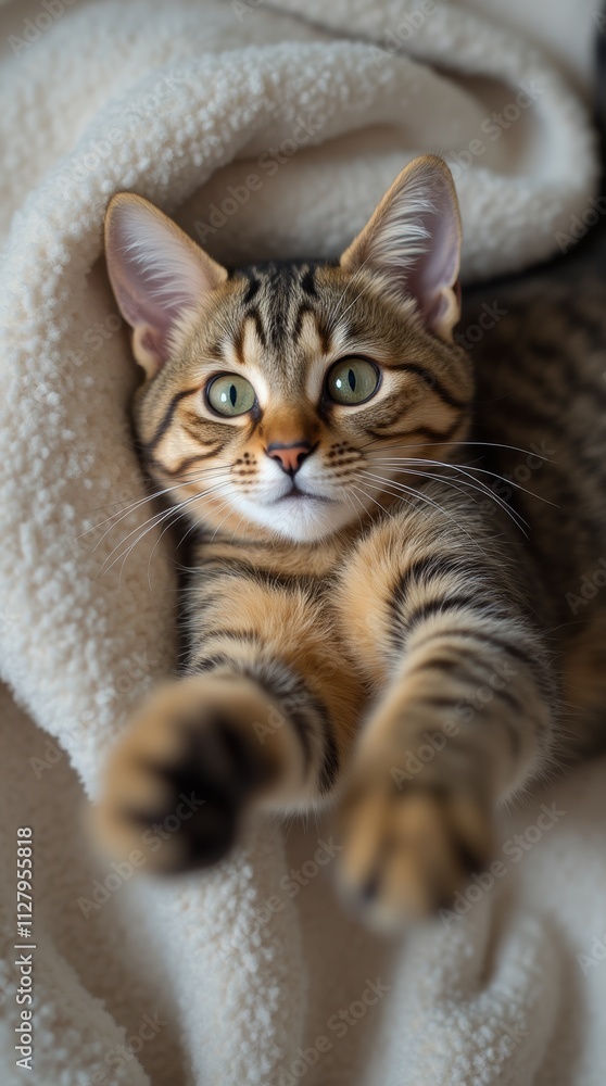 Adorable Bengal kitten lying on a soft blanket Adorable Bengal kitten lying on a soft blanket