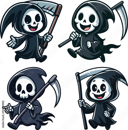 Coloring grim reaper set vector, grim reaper vector illustration design