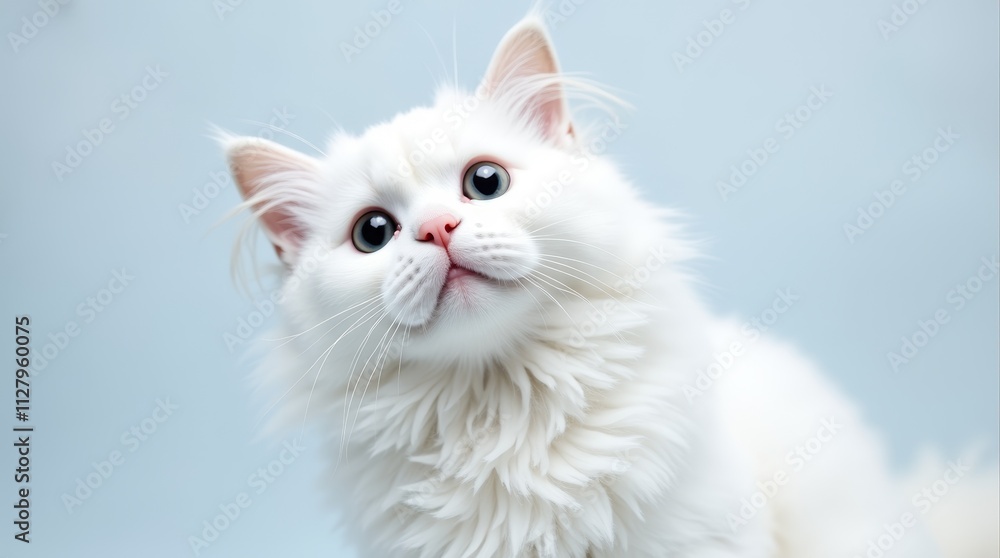 Fototapeta premium Adorable fluffy white cat with bright eyes