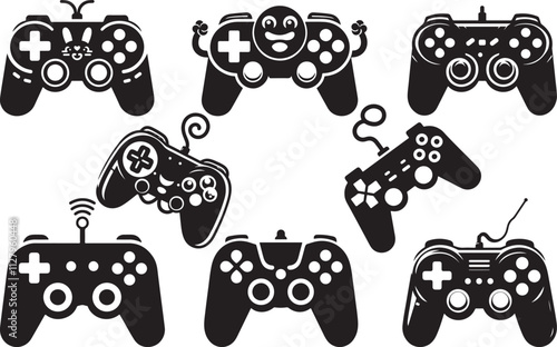 Game controller set silhouette vector illustration, Game controller line art vector