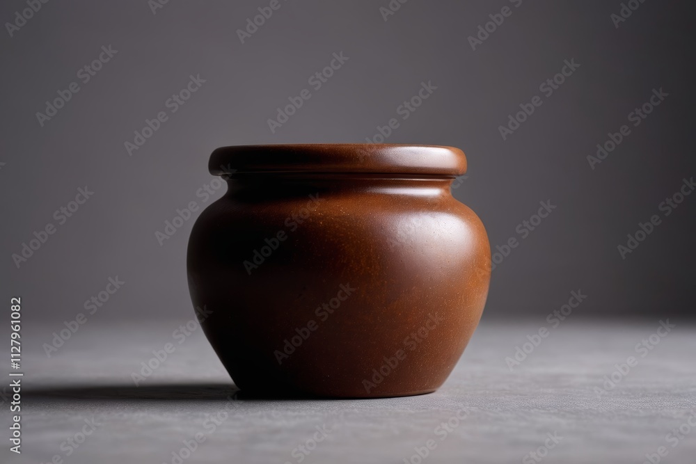 there is a brown jar with a lid on a table there is a brown jar with a lid on a table