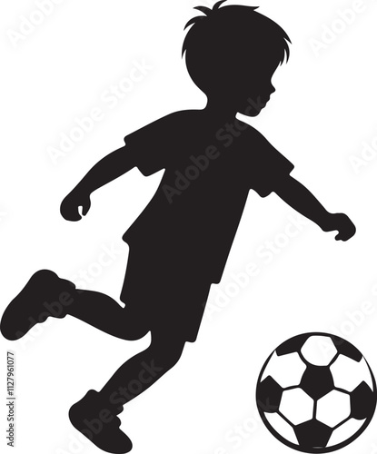 Child playing football silhouette vector illustration, Child playing football vector art