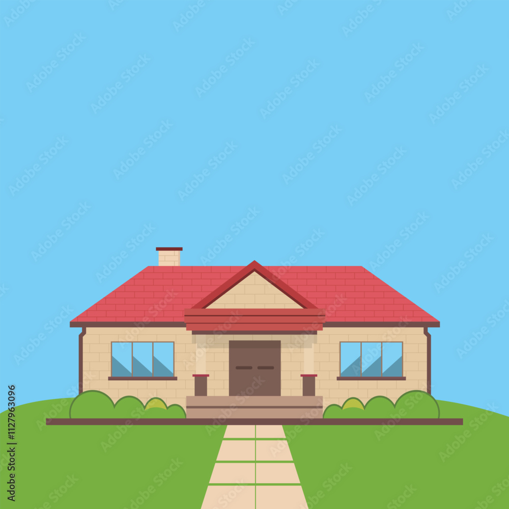 Cartoon House Illustration with Natural Scenery Cartoon House Illustration with Natural Scenery