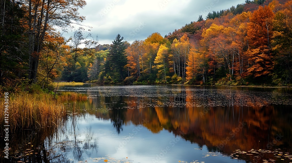 Obraz premium Autumn lake reflection landscape photography