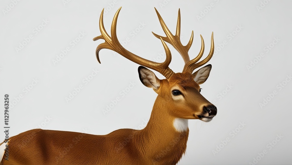 Fototapeta premium a golden deer with long horns isolated on white background