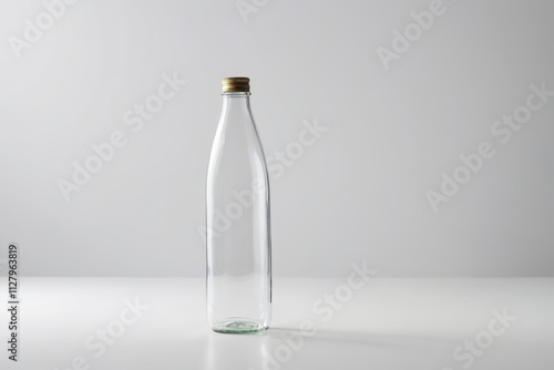 a close up of a clear bottle with a gold cap