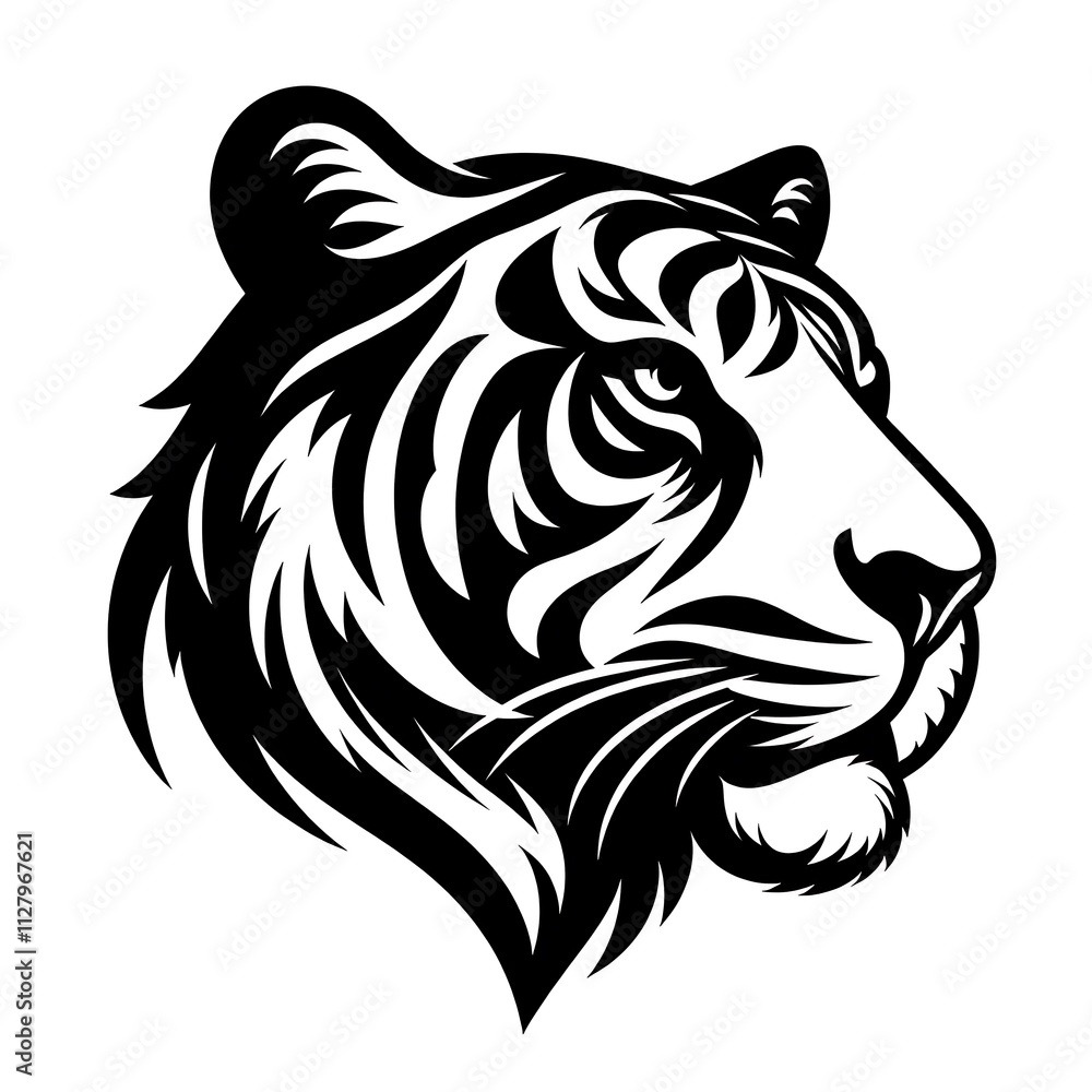 Fototapeta premium tiger head silhouette, tiger head vector logo, tiger head illustration vector black and White