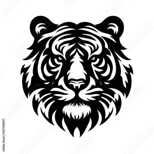 tiger head silhouette, tiger head vector logo, tiger head illustration vector black and White