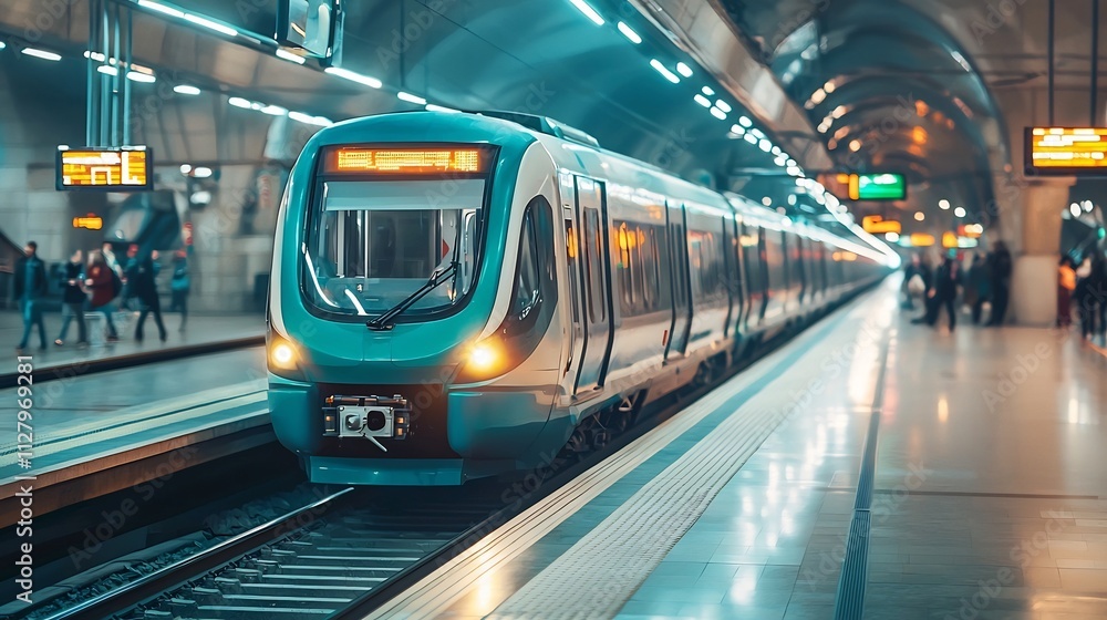 Naklejka premium Futuristic holographic display of a real time metro map showing glowing network lines representing the live train connectivity The clean minimalist design showcases a high tech