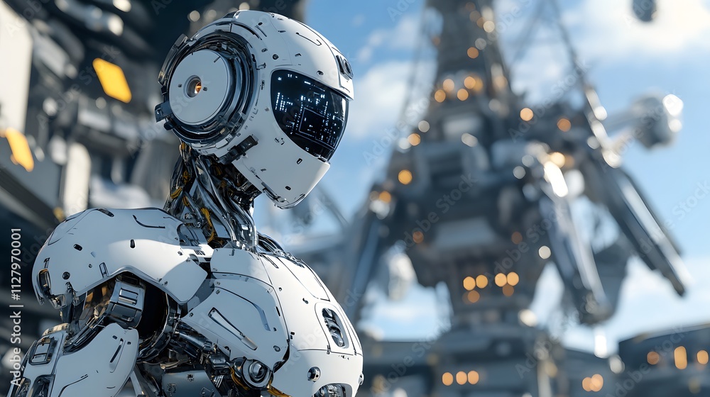 A conceptual image of futuristic robotics in space station operations A conceptual image of futuristic robotics in space station operations