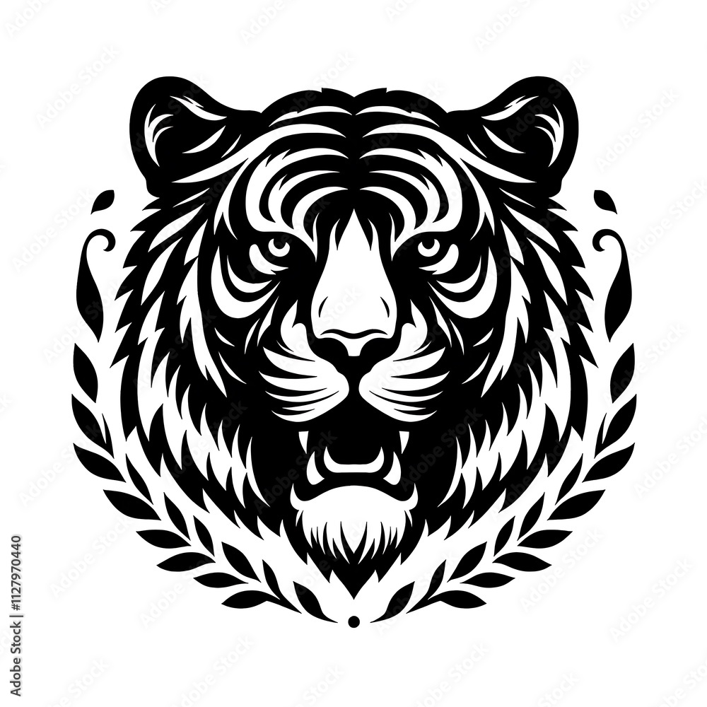 Fototapeta premium tiger head silhouette, tiger head vector logo, tiger head illustration vector black and White