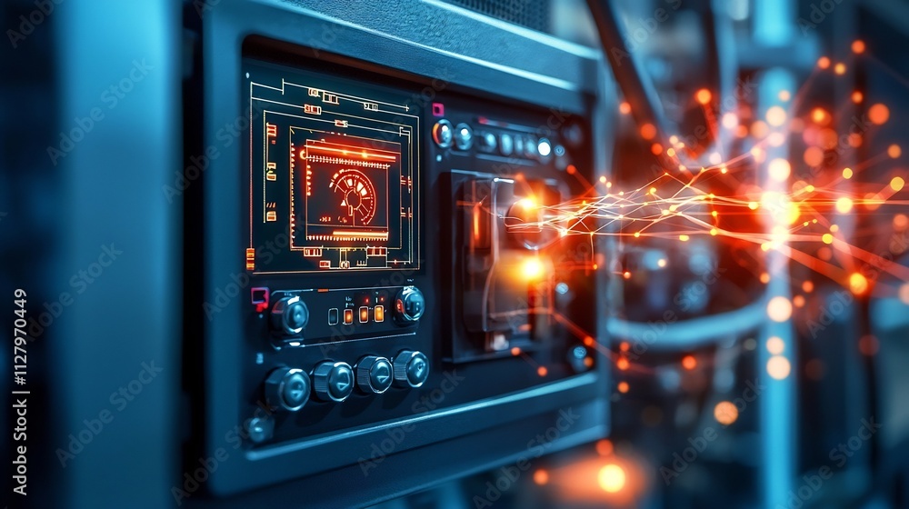 A high tech digital fire alarm control panel displaying real time data from building sensors and glowing network overlays A high tech digital fire alarm control panel displaying real time data from building sensors and glowing network overlays
