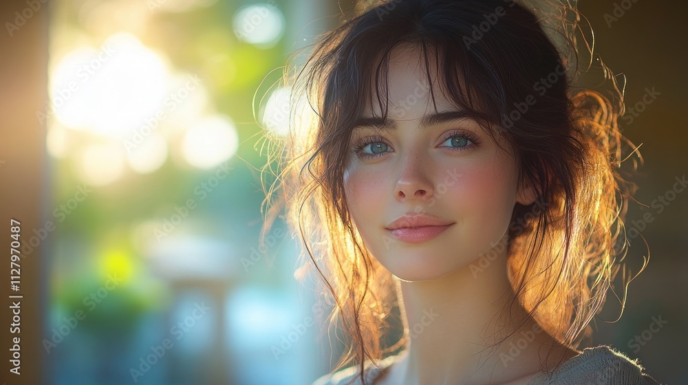 Smiling Middle-Aged Woman in a Serene Indoor Beauty Portrait Smiling Middle-Aged Woman in a Serene Indoor Beauty Portrait