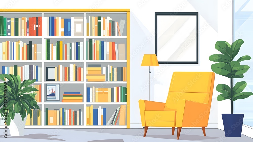 A workplace wellness library with books and resources on mental health A workplace wellness library with books and resources on mental health